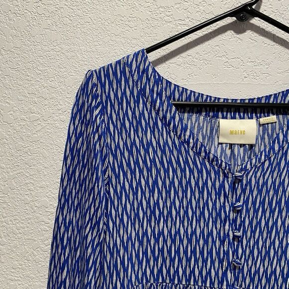 Maeve Anthropologie Lila Tunic Top Women’s XS Blue Tiered Pockets 3/4 Sleeve - Picture 3 of 9